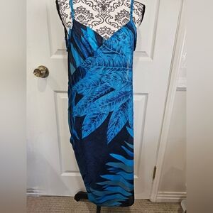 Sarong Dress "Saress" Blue Leaf Print Dress New With Tags